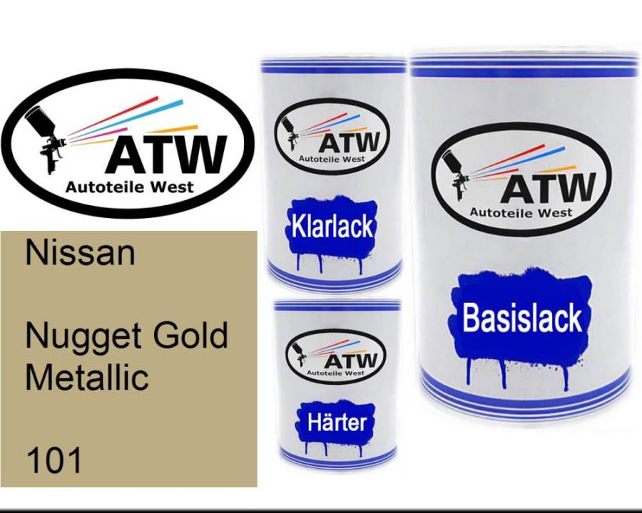 Nissan, Nugget Gold Metallic, 101: 500ml Lackdose + 500ml Klarlack + 250ml Härter - Set, von ATW Autoteile West.